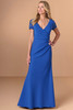 Front view of Christina Wu Elegance 17291 cobalt stretch crepe mother of the bride dress.