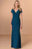 Front view of Christina Wu Elegance 17291 dark teal stretch crepe mother of the bride dress.