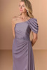 Close-up of Christina Wu Elegance 17293 asymmetrical neckline without detachable draped collar.
