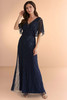 Front view of Christina Wu Elegance 17294 navy beaded mesh mother of the bride dress.