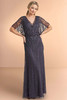 Front view of Christina Wu Elegance 17294 gunmetal beaded mesh mother of the bride dress.