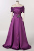 Front view of Christina Wu Elegance 17297 amethyst Mikado mother of the bride dress.