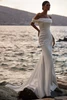 Front view of Milla Nova Amarella stretch satin sheath wedding dress