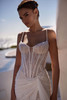 Close-up of the Amelion Basque waist corset with beaded lace detailing