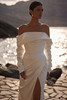 Close-up of Milla Nova Bellissima draped satin corset and long sleeves