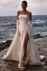 Front view of Milla Nova Bloom Mikado A-line wedding dress with high slit