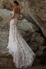 Back view of Claire floral lace wedding dress with dramatic train
