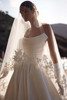 Milla Nova Coraline wedding dress with lace veil and satin opera gloves