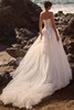 Back view of Evalisse wedding dress with lace-up corset and train
