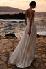 Back view of Fawna wedding dress with flowing chiffon skirt