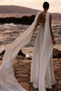 Back view of Fawna wedding dress with flowing chiffon scarf