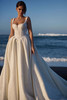 Front view of Hilana Chantilly lace ball gown with square neckline
