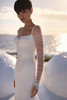 Close-up of Liora lace corset with sweetheart neckline and pearl accent