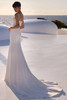 Back view of Liora satin wedding dress with decorative buttons and train