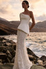 Front view of Lucetta asymmetrical corset with lace skirt