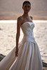 Close-up of Meliora embroidered drop-waist corset with straight neckline