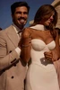 Mirela satin wedding dress with detachable scarf and mesh hairband