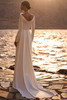 Back view of Nera satin wedding dress with sweeping train