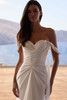 Close-up of Olvia draped sweetheart bodice and off-the-shoulder straps