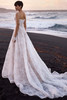 Back view of Opal lace A-line wedding dress with midi train