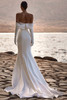 Back view of Ottilie satin fit-and-flare wedding dress with midi train