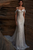 Front view of Milla Nova Romiata beaded lace fit-and-flare wedding dress