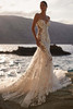 Front view of Milla Nova Rosetta floral lace fit-and-flare wedding dress