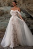 Front view of Milla Nova Serenata Chantilly lace wedding dress with detachable tulle overskirt