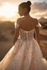 Back detail of Solenne lace corset with floral embellishments