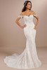 Front view of Christina Wu 15876 beaded fit and flare wedding dress with off-the-shoulder straps