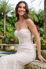 Close-up of Christina Wu 15883 Ivory Multi floral embroidery and sweetheart neckline