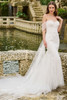 Front view of Christina Wu 15883 fit and flare wedding dress with detachable tulle sleeves