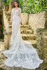 Front view of Christina Wu 15888 fit and flare wedding dress with detachable lace sleeves