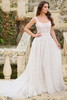 Front view of Christina Wu 15892 A-line wedding dress with square neckline and 3D floral lace