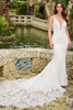 Front view of Christina Wu 15893 scuba fit and flare wedding dress with deep V-neckline