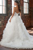 Back view of Christina Wu 15905 ball gown featuring a low back and cascading ruffle train