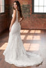 Back view of Christina Wu 15910 fitted lace gown with sweep train
