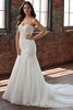 Front view of Christina Wu 15918 beaded fit and flare wedding dress with sweetheart neckline