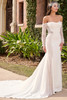 Front view of Christina Wu 15936 off-the-shoulder fit and flare wedding dress with beaded sleeves