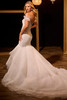 Side view of 15953 dress with layered mermaid skirt and off-the-shoulder straps