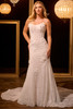 Front view of Christina Wu 15954 pearl lace fit and flare wedding dress