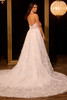 Back view of 15958 dress with detachable lace train attached
