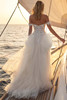 Back view of Katarina wedding dress with lace drop-waist bodice and layered tulle skirt