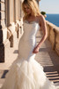 Side view of Kendall Mikado mermaid gown with beaded sweetheart neckline