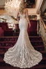 Back view of Laila wedding dress with lace train and fitted silhouette