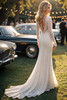 Back view of Lillian dress with low V-back and tie-back detail