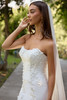 Close-up of D4257 strapless scoop neckline with 3D floral lace details