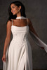 Close-up of D4312 cowl neckline and corset bodice with lace detailing