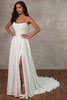 Front view of D4312 A-line bridal gown with high leg slit