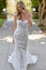 Front view of D4344 sweetheart lace wedding dress with crystal straps